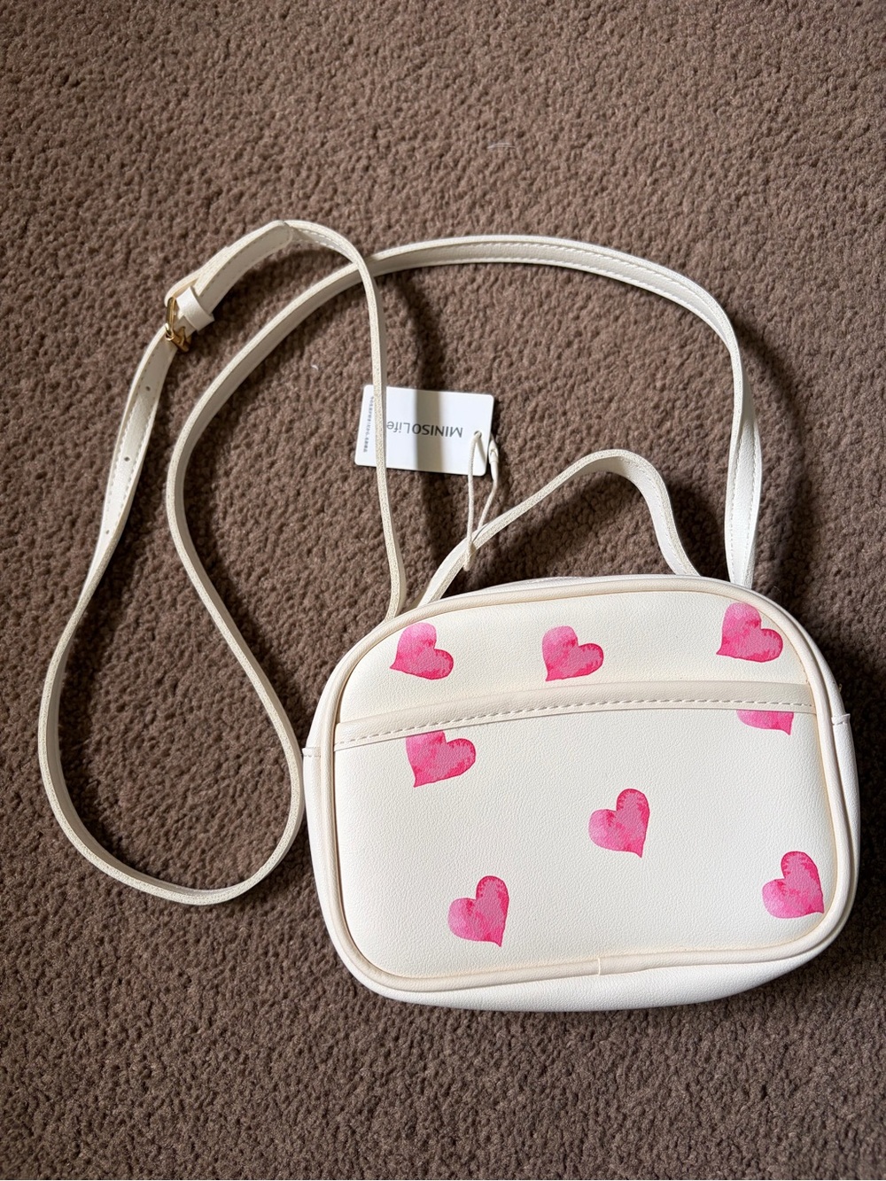 Kids Mini Crossbody Bag with Pink Heart Print -